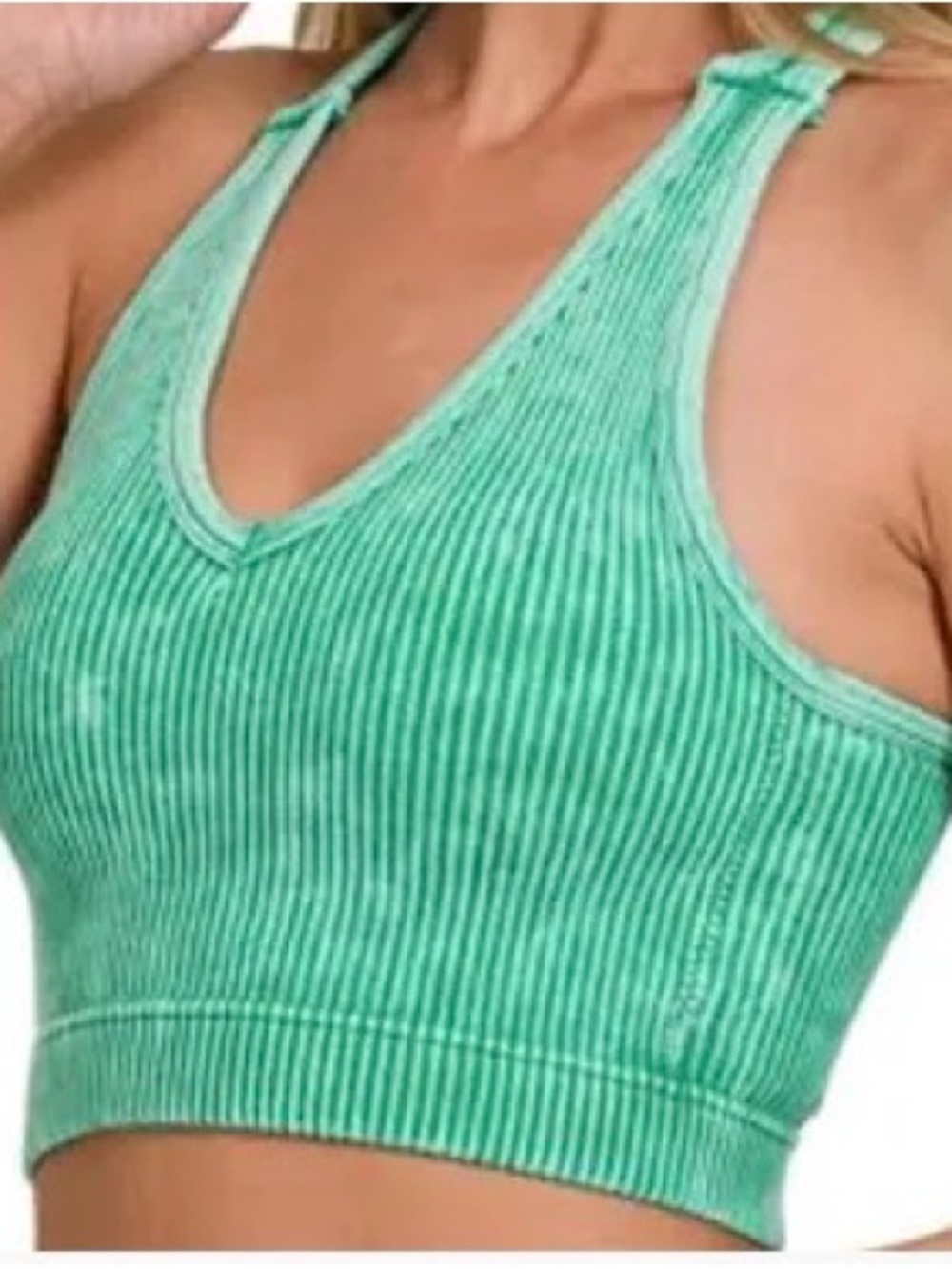 ZENANA Padded Mineral Washed Ribbed Crop Top Brami in Kelly Green. NIB.